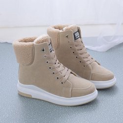 Winterstiefel Damen plus Samt warme Kurzrohrstiefel Damenstiefel koreanische lässige Schneestiefel Studenten All-Match-Baumwollschuhe 40 beige