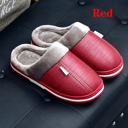 Männer Frauen Wasserdichte PU Leder Winter Warme Plüsch Hause Schuhe Hausschuhe Indoor Anti-Skid 38 rot