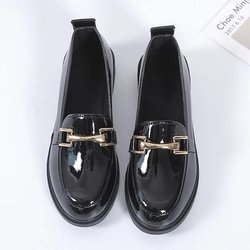 Glänzende süße Arbeitslederschuhe für Damen, britische All-Match-Schuhe mit dickem Absatz und mittlerem Absatz, Einzelschuhe für Damen, Lederschuhe mit mittlerem Absatz 35 schwarz