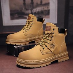 High Top Stiefel Herren Lederschuhe Mode Motorrad Knöchel Militärstiefel für Männer Herbst Winter Stiefel Mann Schuhe Schnürstiefel Botas Hombre 42 khaki