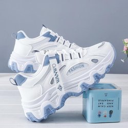Korean Daddy Damen Mesh-Sportschuhe, Frühling/Herbst 2024, höhenverstärkende Casual Sneakers für Studenten (Q7811) 36 weiß/blau
