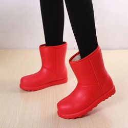 WTEMPO Damen große EVA-Regenstiefel, Winter-Mittelrohr, wasserdichte warme Stiefel, einfarbig, flache Sohle, rutschfeste, verschleißfeste Baumwollstiefel 39 rot