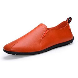 Herren Casual Slip-on Lederschuhe Formeller Anzug mit schwarzen PU Beanie Schuhen Bequeme flache 39 orange