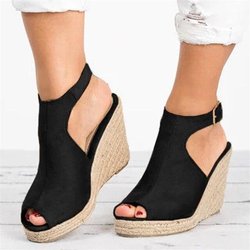 Sommer Hohe Keile Heels Sandalen Frauen Sexy Offene spitze Plattform Sandalen Schuhe Frau Espadrilles Alias 36 schwarz