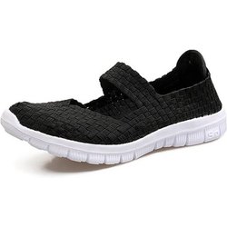 Sommer Frauen Woven Sneakers Atmungsaktives Mesh Stoff Outdoor Wohnungen Schuhe Regenbogen Damen Sport Runnings Schuhe 40 schwarz