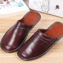 Männer Hausschuhe Luxus Frühling Hause Hausschuhe Kuh Leder Indoor Slides Flip-Flops Flache Schuhe für Sommer 44 braun