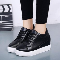 Schwarz-weiße versteckte Keilabsatz-Hausschuhe, Freizeitschuhe, Keil-hohe Plateauschuhe, Damen-High-Heel-Schuhe, Turnschuhe 35 schwarz