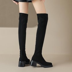 Krazing Pot Flock Herbst-Winter-Schuhe Med Heels Größe 43 Ofenrohr-Stiefel Square Toe Warm halten Slip auf Overknee-Stiefel 39 schwarz