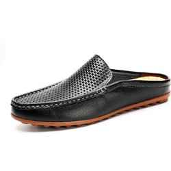 Italienische Herren Hausschuhe Echtes Leder Loafer Mokassins Outdoor Rutschfeste Schwarze Casual Slides Sommer Frühling Mode Schuhe 2022 41