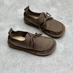 2025 Damen Retro Handgefertigte Echtleder Flache Schnürschuhe 37 graue