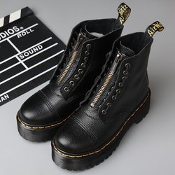Damenstiefel aus echtem Leder, Plateaustiefel, Motorradschuhe, Reißverschluss vorne, optische Sohlen, Mode, sexy Punk-Männer, Winterstiefel 37 schwarz