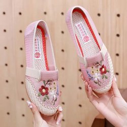 Schuhe Damen Alte Peking-Stoffschuhe Bestickte Schuhe Atmungsaktives Mesh Weiche Unterseite Nicht Müde Mutterschuhe Rutschfest Und Leicht 35 rosa