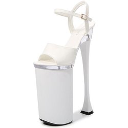 Frau Nachtclub Super High Heels Auto Modell Sandalen Weibliche Zwerg Laufsteg Pole Dance Schuhe 10326 Serie 26 cm Absatz 16 cm Platfrom LFD 34 weiß