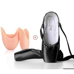 Größe: 31–43, Spitzenschuhe, Segeltuch-Ballettschuh, Mädchen-Ballett, flach, geteilte Sohle, Damen, mit Zehenpolstern 43 schwarz