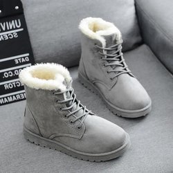 Winterstiefel, Schwarz, Grau, Rot, Schuhe für Damen, Stiefeletten, Schnürstiefel, warme Pelz-Schneestiefel, Kunst-Wildleder-Booties, flache Damenschuhe 36 grau