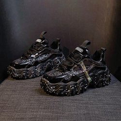 TUINANLE Reflektierende Chunky Turnschuhe Frauen Mode Glitter Bling Vulkanisierte Schuhe Frau Designer Plattform Turnschuhe Schuhe 38 schwarz