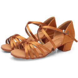 Mädchen Frauen Lateinschuhe Niedriger Absatz Latino Salsa Modern Ballroom Schuhe Tango Salsa Rumba Lateintanzschuhe Stabiler Absatz 24 braun