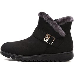 Winterstiefel Damen 2024 Dicker Plüsch Warme Schneestiefel Damen Reißverschluss Komfortable Outdoor Stiefeletten Casual Baumwollschuhe 42 schwarz