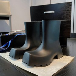 Paris Gummistiefel mit quadratischer Zehenpartie für Damen: Neuer Stil, dicke Sohle, modisch, rutschfest, wasserdicht und mit hohem Absatz. 37 schwarz