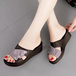 Damen Hausschuhe Sommer Leder Retro Frau Flip Flops Schuhe Casual Plattform Damen Outdoor Hausschuhe 36 schwarz