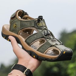 Männer Sandale Aus Echtem Leder Männer Schuhe für Sommer Große Größe Outdoor Wanderschuhe Männliche Sandalen Mann Hausschuhe Plus Größe 43 armee grüne