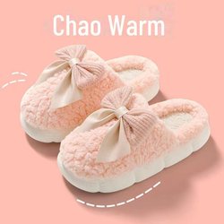 Damen Gemütliche Plüsch Schleife Baumwollpantoffeln - Rutschfest, Warm, Niedliches Design für Herbst/Winter 2024 36-37