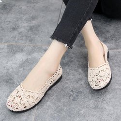 Damen Atmungsaktive Mesh-Einzelschuhe Damen Spitze Hohl Weiche Sohle Schuhe Flache Erbsenschuhe Schwangere Bequeme Atmungsaktive Bean Schuhe Schuhe 40 weiß