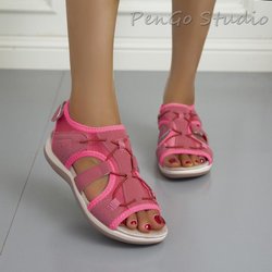 Sommer runde Zehen Freizeitschuhe Klettverschluss flache leichte atmungsaktive Sandalen Damenschuhe 42