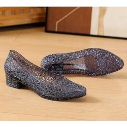 Kristallsandalen Damen Neu Sommer Mode Oberbekleidung Ausgehöhlter Blockabsatz Rutschfest Strandschuhe 41