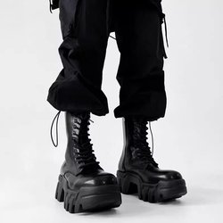 2025 Werkzeug High Top Herren- und Damen-Plateau-Tank Stiefel mit langem Schaft Tide Big Head Innenerhöhung Lokomotive Bulldozer 41