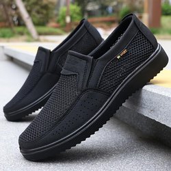 Leichte Herren Atmungsaktive Slipper Freizeitschuhe - Braunes Mesh-Gewebe Low-Top Walking-Sneaker für Outdoor, Ganzjahreskomfort 44 schwarz