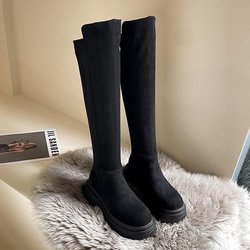 Mode 2024 Chelsea Stiefel Overknee Damen Flache Schuhe Dicke Sohle Winter Neu Runde Zehe Gladiator Stiefel 39 schwarz