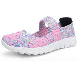 Sommer Frauen Woven Sneakers Atmungsaktives Mesh Stoff Outdoor Wohnungen Schuhe Regenbogen Damen Sport Runnings Schuhe 40 rosa