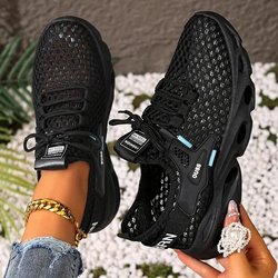 Damen Atmungsaktive Mesh-Sneaker - Leichte Lässige Laufschuhe mit Gepolsterter Luftsohle Damen-Sneaker, Bequemes Schuhwerk 38 schwarz