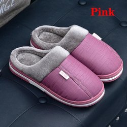 Männer Frauen Wasserdichte PU Leder Winter Warme Plüsch Hause Schuhe Hausschuhe Indoor Anti-Skid 38 rosa