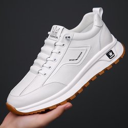 2024 Herren Freizeitschuhe aus Leder - Frühling/Herbst, Jugendtrend, Dicke Sohle, All-Match-Weiß, Style 9575 Size 44