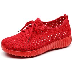 Sommer Mesh-Schuhe Damen Fly Woven Mesh-Schuhe Atmungsaktive Freizeit Sport Low-Top Rutschfeste Laufschuhe 38 rot