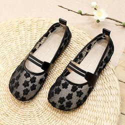 Bowknot Einzelschuhe Damen Flacher Flacher Mund Baumwolle und Leinen Hohles Netz Atmungsaktive Erbsenschuhe Damen Mokassinschuhe 35