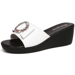 Damen Wedges Sandalen Neue Sommer High Heels Strand Hausschuhe Plattform Mode Sandalen Flip Flops Schuhe 40 weiß