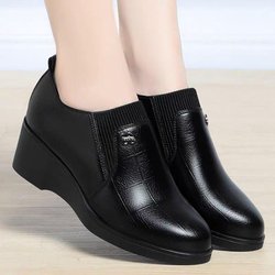 Slope Order Schuhe für Damen, Herbst- und Mittelalterschuhe, Lederschuhe mit mittelhohem Absatz, Schuhe mit weicher Sohle, bequeme Damenschuhe 39
