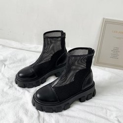Mesh-Stiefel, weiblicher britischer Stil, Frühling und Sommer, dicker Boden, Mesh-Oberfläche, Gaze, atmungsaktiv, dünn, coole Stiefel 40 schwarz