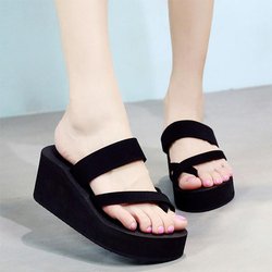 6 cm hochhackige Hausschuhe für Damen, rutschfest, mit dicken Sohlen, einfacher lässiger Stil, niedliche sexy Sommer-Strandschuhe 35
