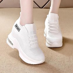 Super dicke Sohle, hochgezogene Sneakers für Damen, Herbst, neue atmungsaktive Mesh-Damenschuhe, bequeme Freizeitschuhe für Damen 38 weiß