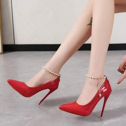 Sexy High Heels mit einem Wort Schnalle, modische 12 cm Super Heel Lady Party Pumps, große spitze Zehen Stiletto-Damenschuhe 38