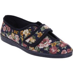 Sleepers Damen/Damen Wilma Touch Fastening V-Öffnung Lässige Baumwollhausschuhe mit Blumenmuster 6 UK navy blau