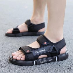 Sommer Herren Sandalen Große Größe Lässig Rutschfest Strand Fahren Coole Schuhe Weiche Sohle Flache Sport Hausschuhe 39 schwarz