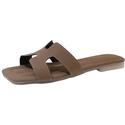 Sommer Open-Toe-Oberbekleidung H Hausschuhe 2025 neue Mode flache Unterseite Damen leichte Luxus Sandalen Schuhe Flut 39 khaki