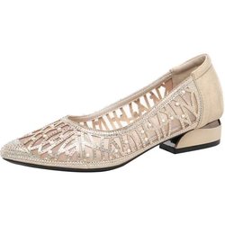 Strass weiche Ledersandalen Damen Sommer flache Unterseite ausgehöhlte Mesh-Schuhe flache Mesh-Einzelschuhe Damenschuhe 40 gold