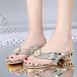 Flip-Flops für Damen, für den Sommer, mit Perlen-Strasssteinen, dick, mit All-Match-modischen Diamant-Damenschuhen 41 silber