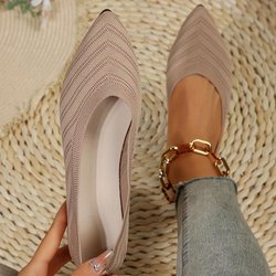 Flache Schuhe mit spitzer Spitze für Damen, einfarbig, gestrickt, Schlupfschuhe, lässig, atmungsaktiv, flache Halbschuhe, bequeme Damenschuhe 35